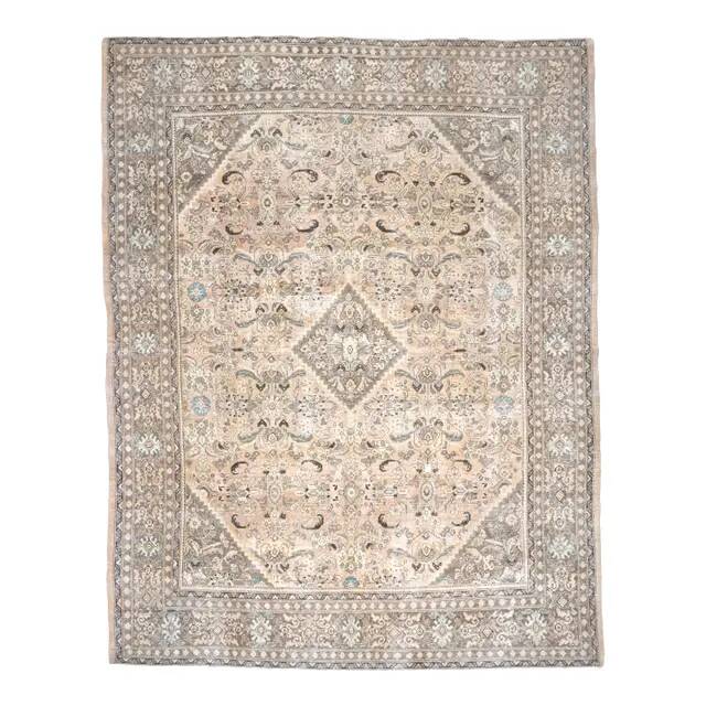 1970s Vintage Persian Handmade Wool Cotton Light Brown Area Rug 302x394