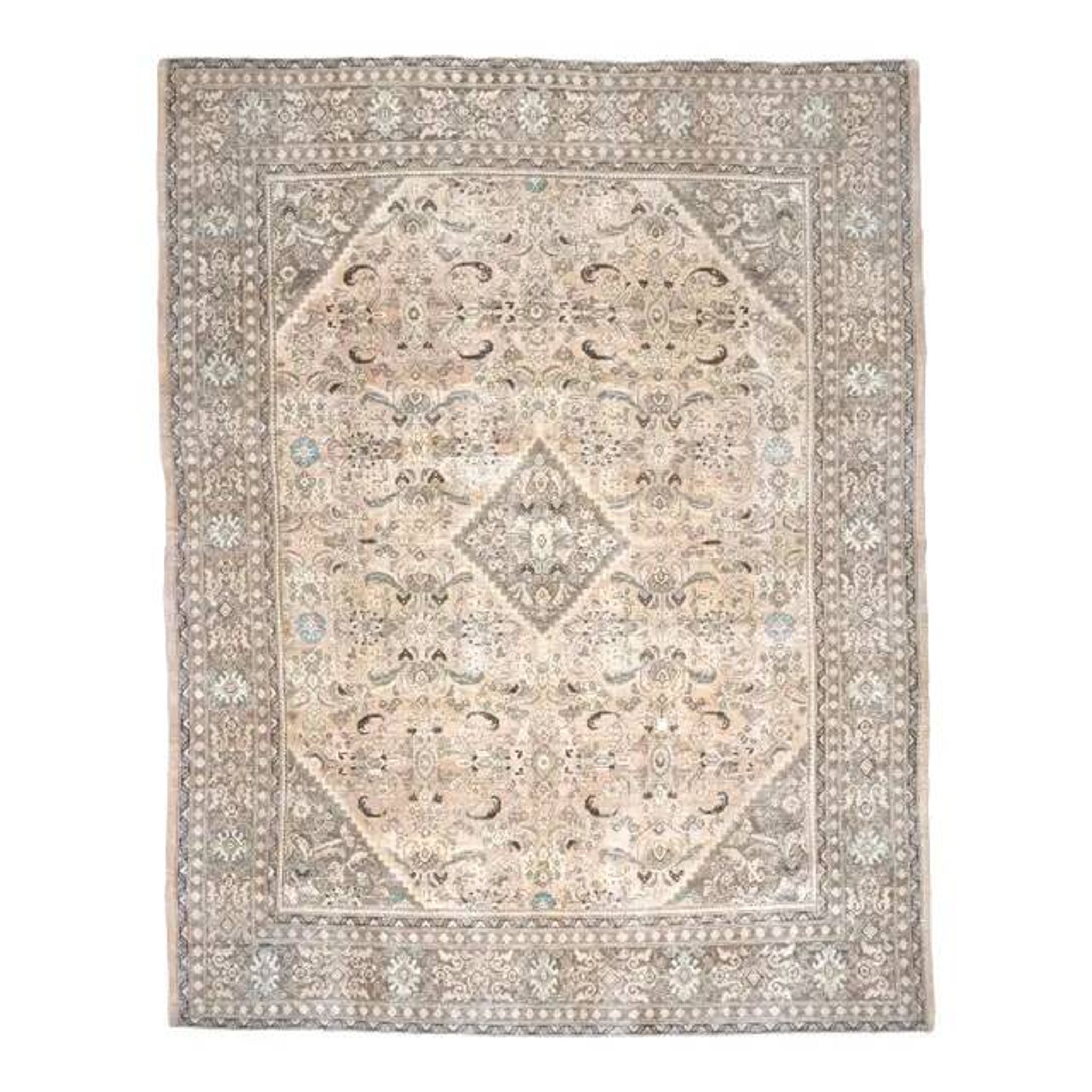 1970s Vintage Persian Handmade Wool Cotton Light Brown Area Rug 302x394