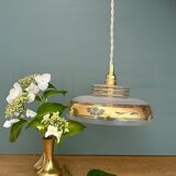 Vintage frosted glass pendant lampshade with gold frieze