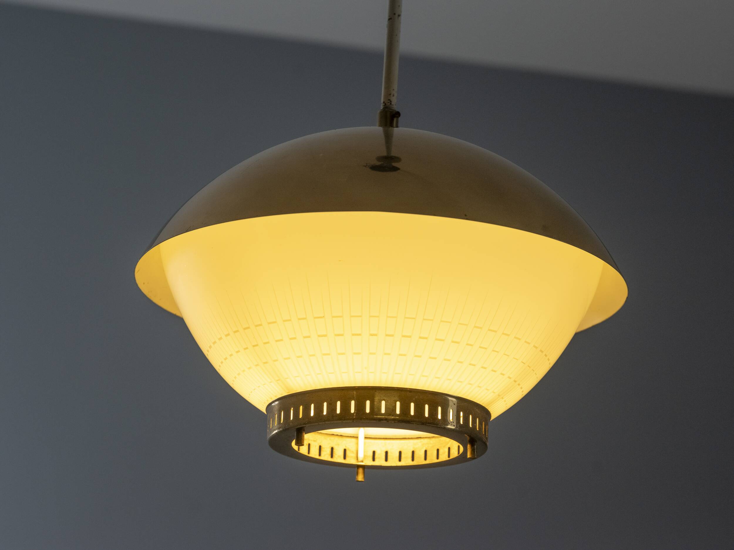 Large brass pendant with engraved opaline glass