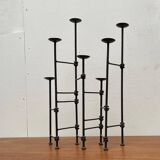 Mid-century brutalist extendable wrought iron floor chandelier, 1960s.