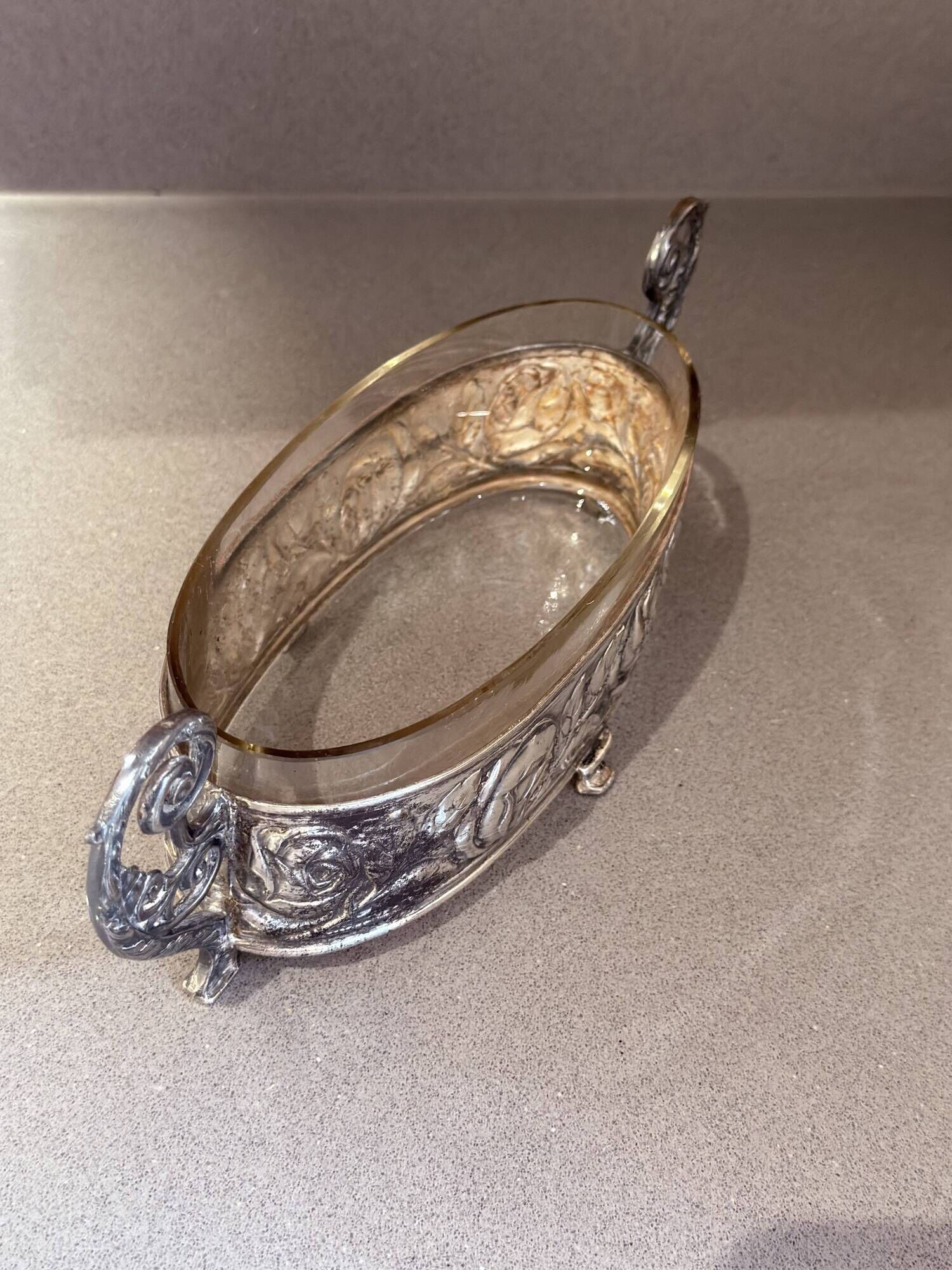 Antique Silver Cup Rose Silver & Crystal Jardiniere Decorative Bowl Cup