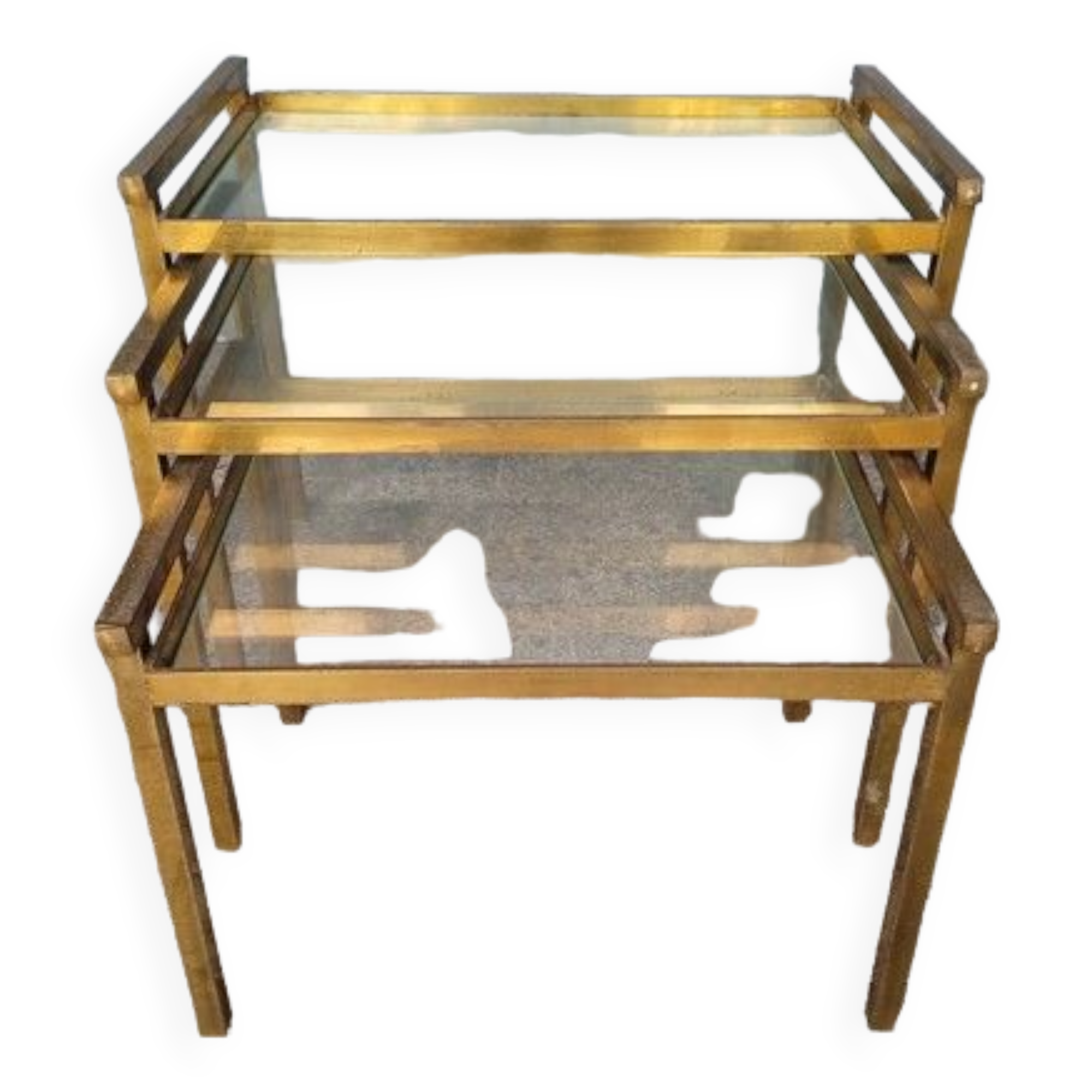 3 tables basse gigogne ep 1970 laiton doré design