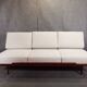 Jitona sobeslav sofa bed in walnut & boucle fabric, vintage czech 1960s