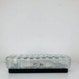 Rectangular wall lamp in molded glass and black metal from the 60s