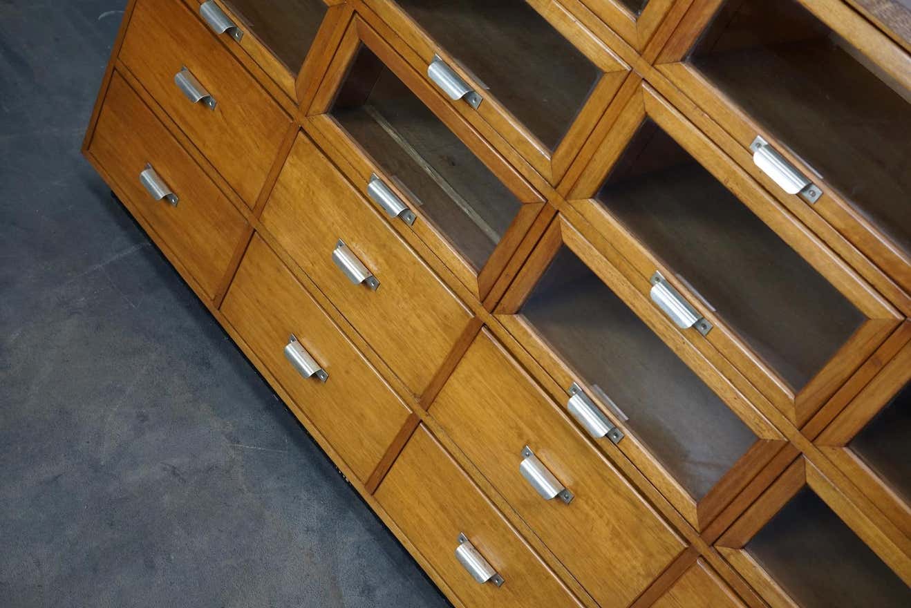 Vintage haberdashery furniture in beech and oak Netherlands 1950s