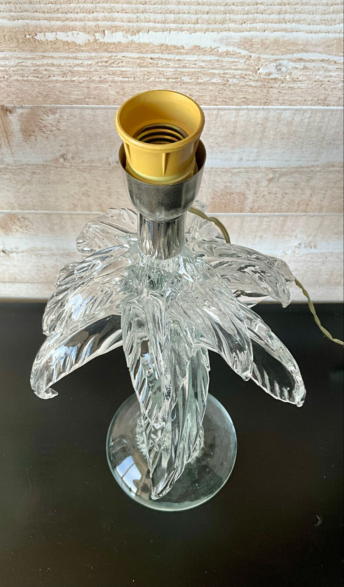 Important pair of Palm tree lamps in solid glass, Italian design ann.