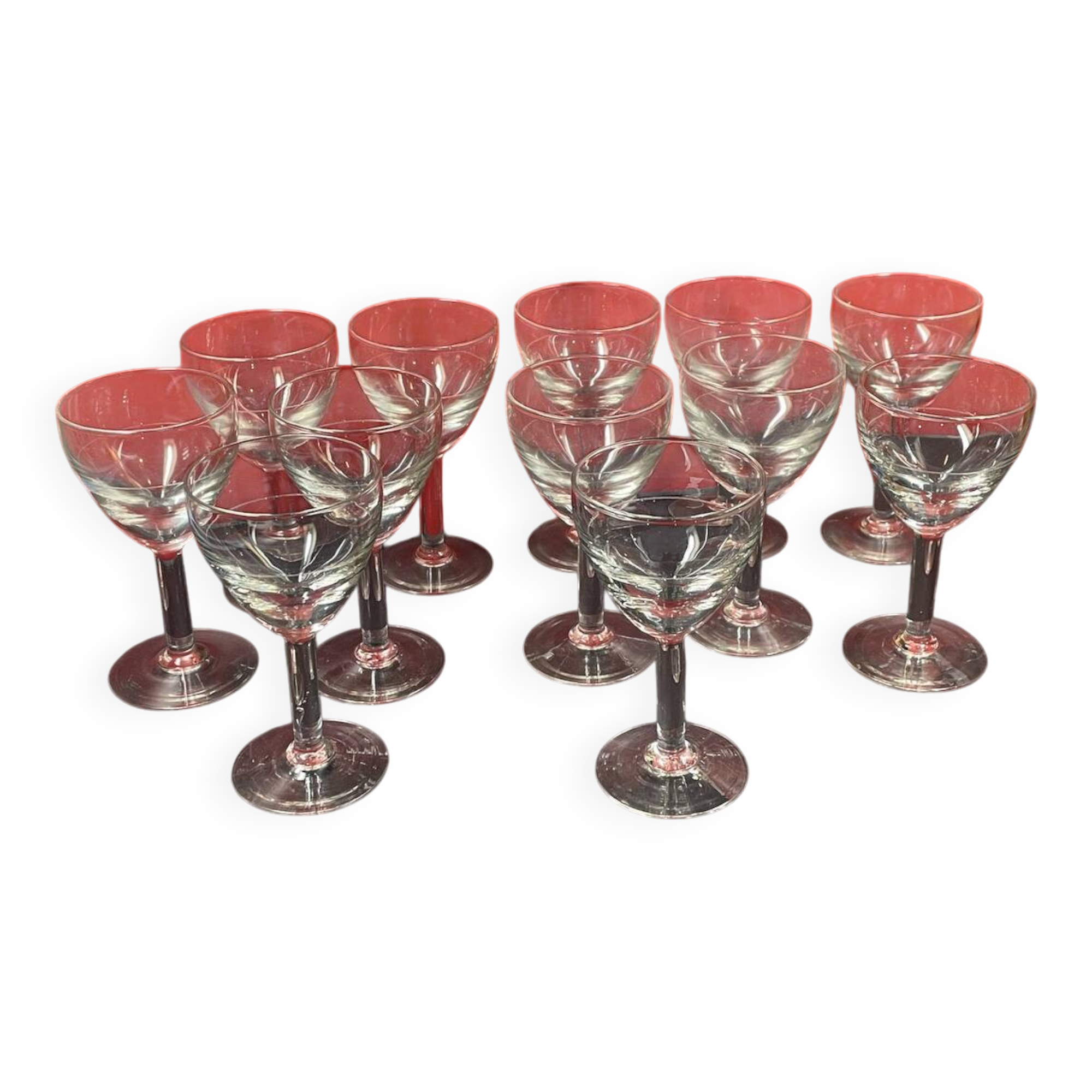 Lot of 12 old aperitif or wine glasses - bistro early 20th century