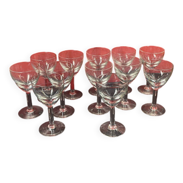 Lot of 12 old aperitif or wine glasses - bistro early 20th century