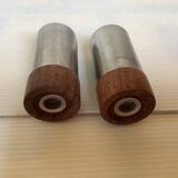 Salt and pepper set in teak and metal, Scandinavian style.