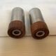 Salt and pepper set in teak and metal, Scandinavian style.