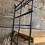 Vintage oak and black metal string shelf 1960
