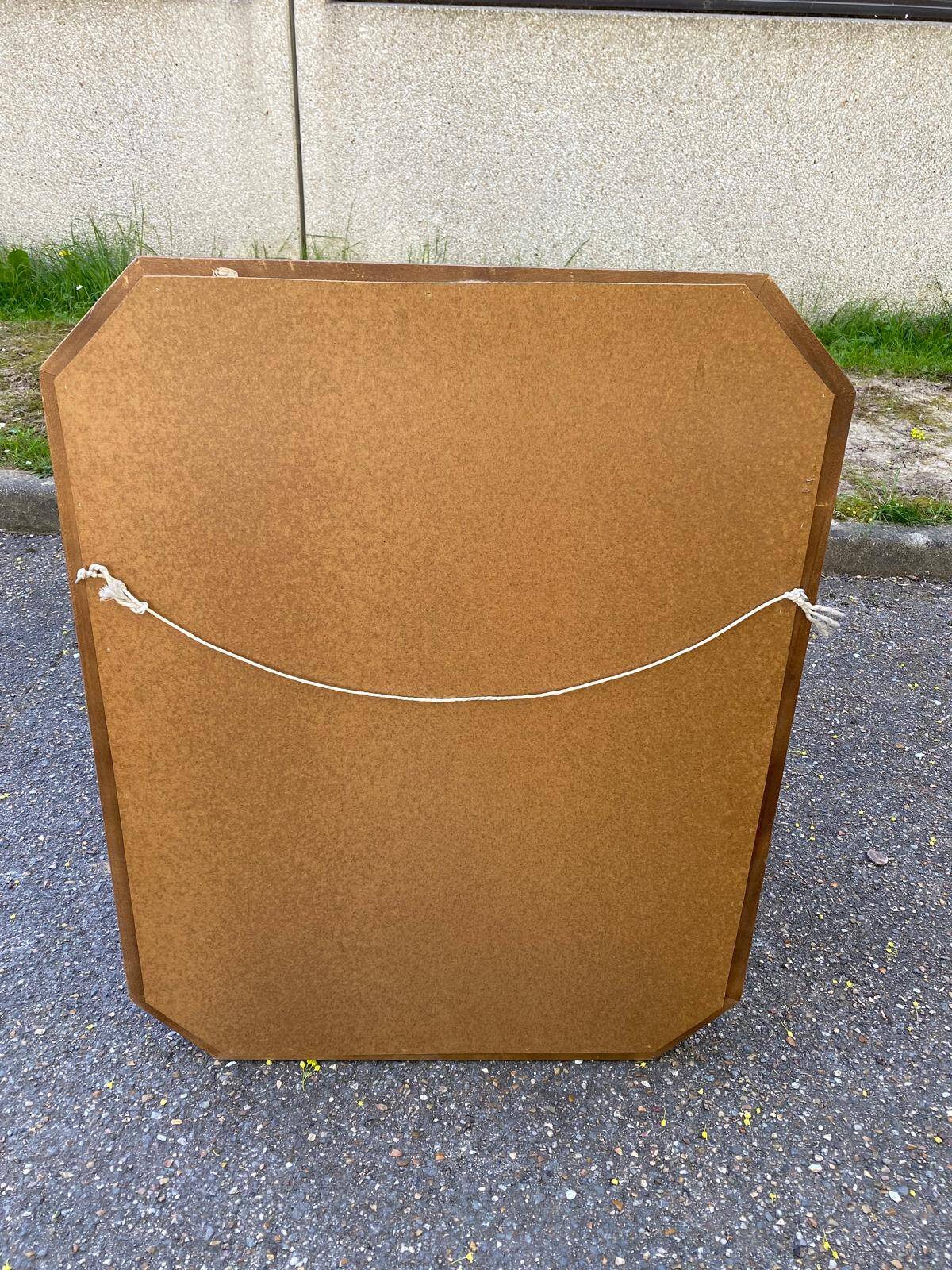 Vintage octagonal mirror in solid wood 65x33cm