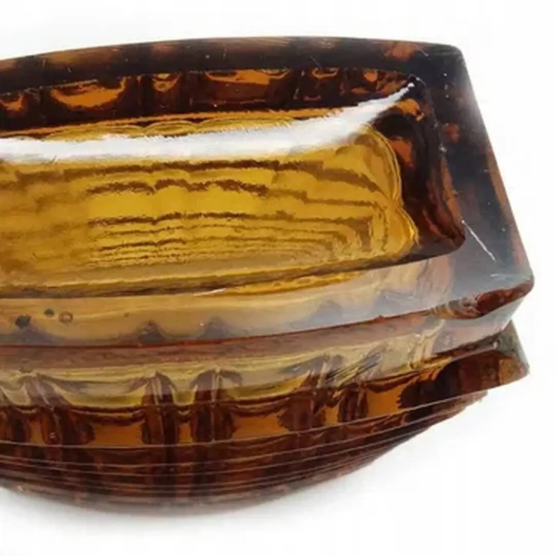 Optical vase, mid-century modern, yellow glass, designed by J. Drost, Ząbkowice, Poland, 1970s