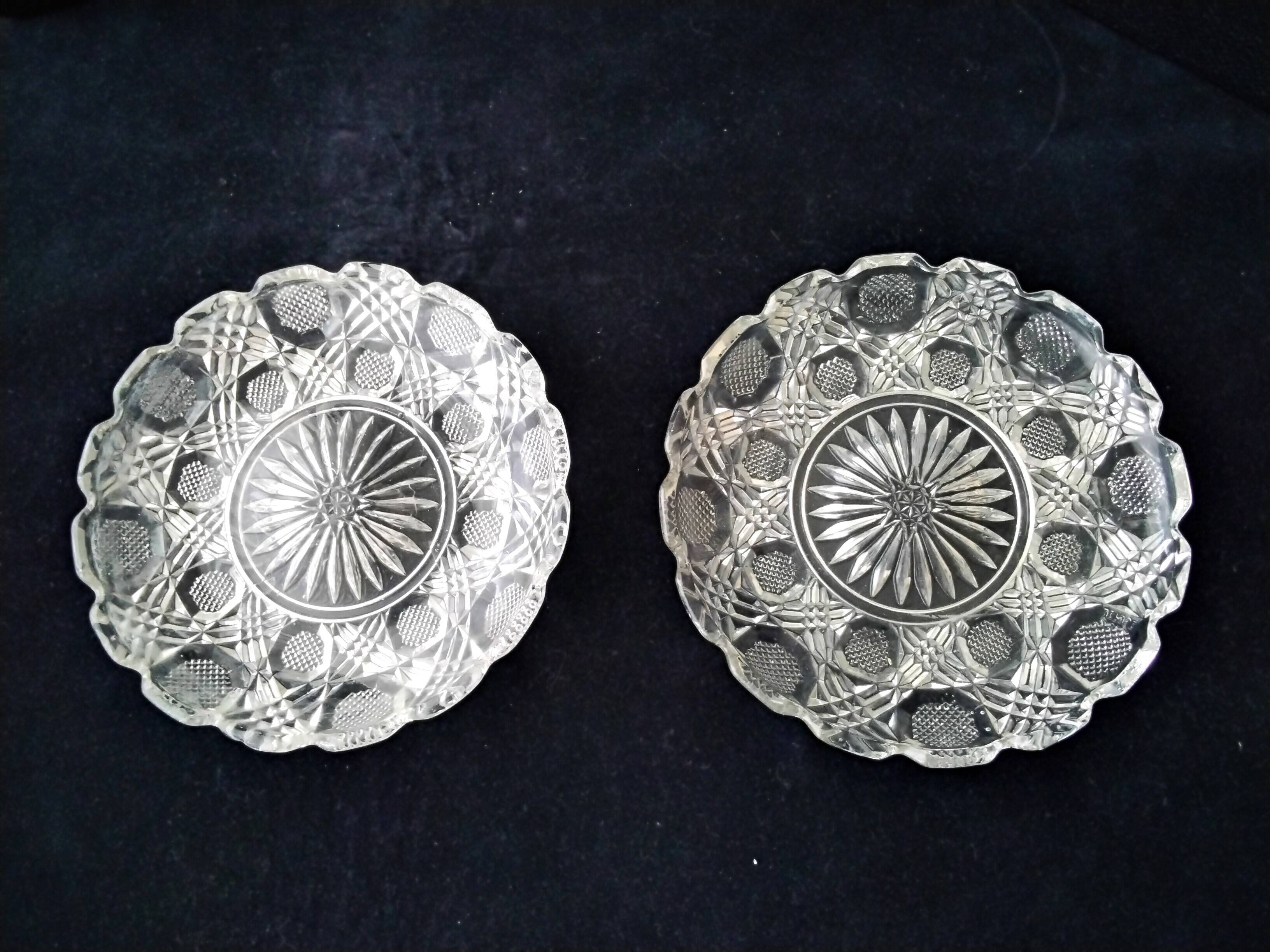 Pair of old coasters or carafes in molded pressed glass