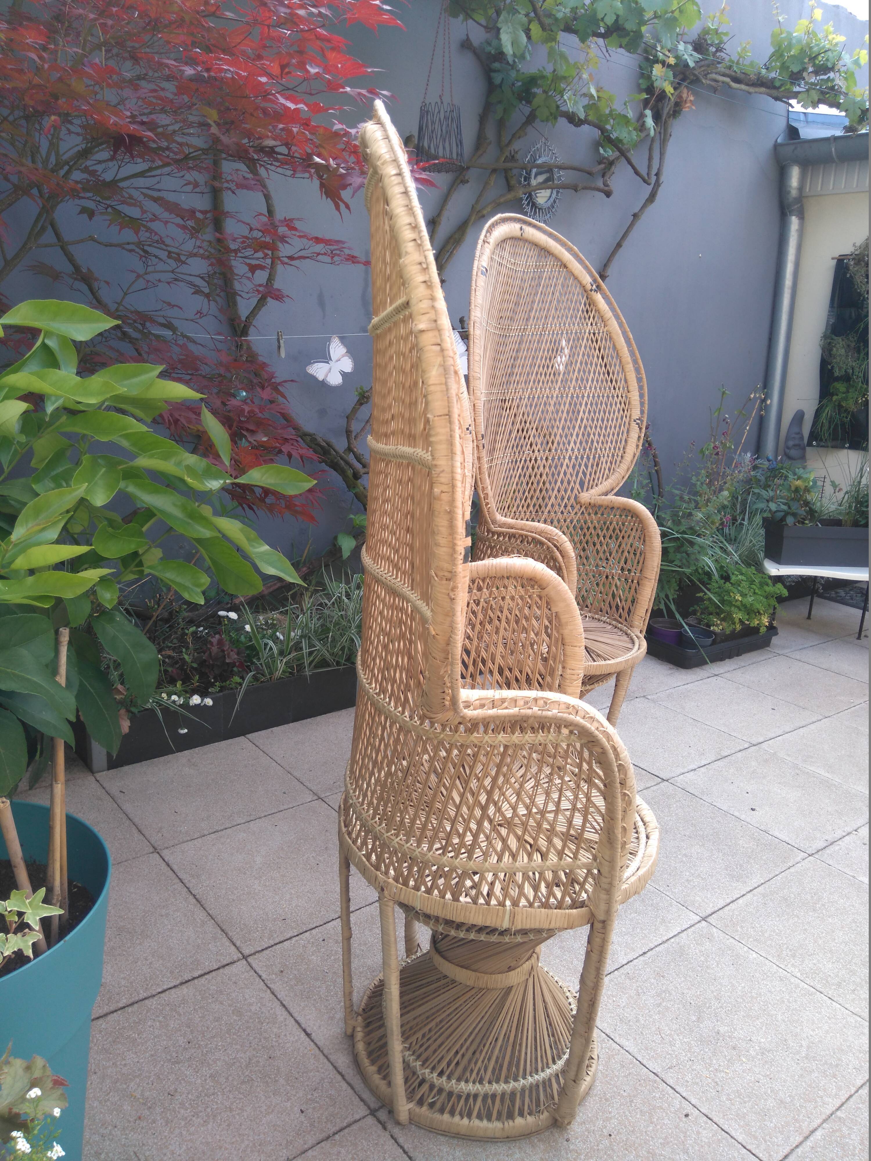 Pair of Emmanuelle rattan armchairs