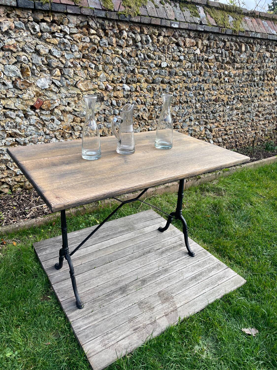 Vintage bistro table with solid oak top