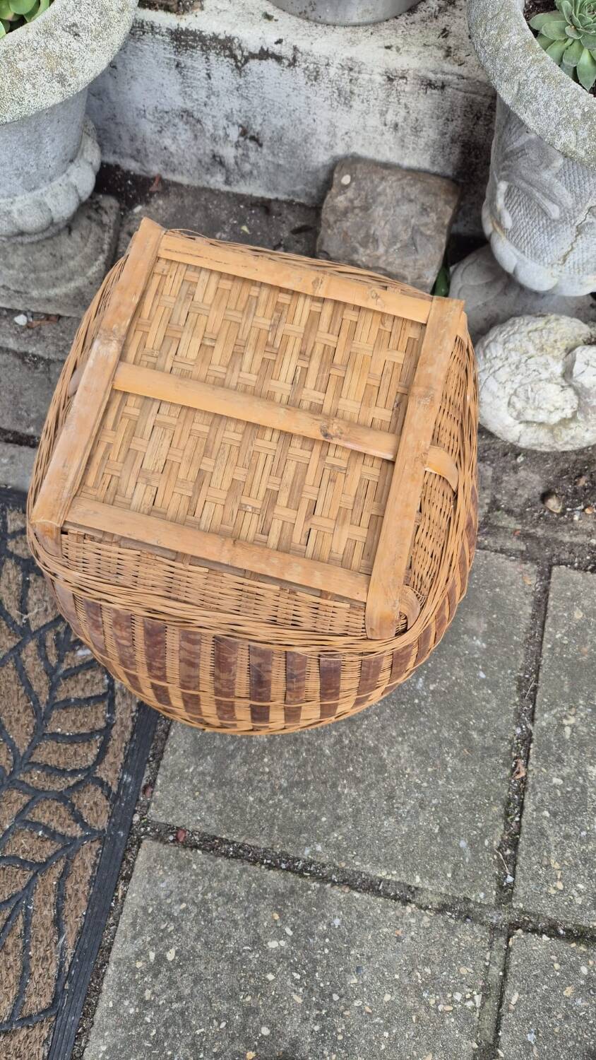 XL wicker and bamboo flowerpot 1960