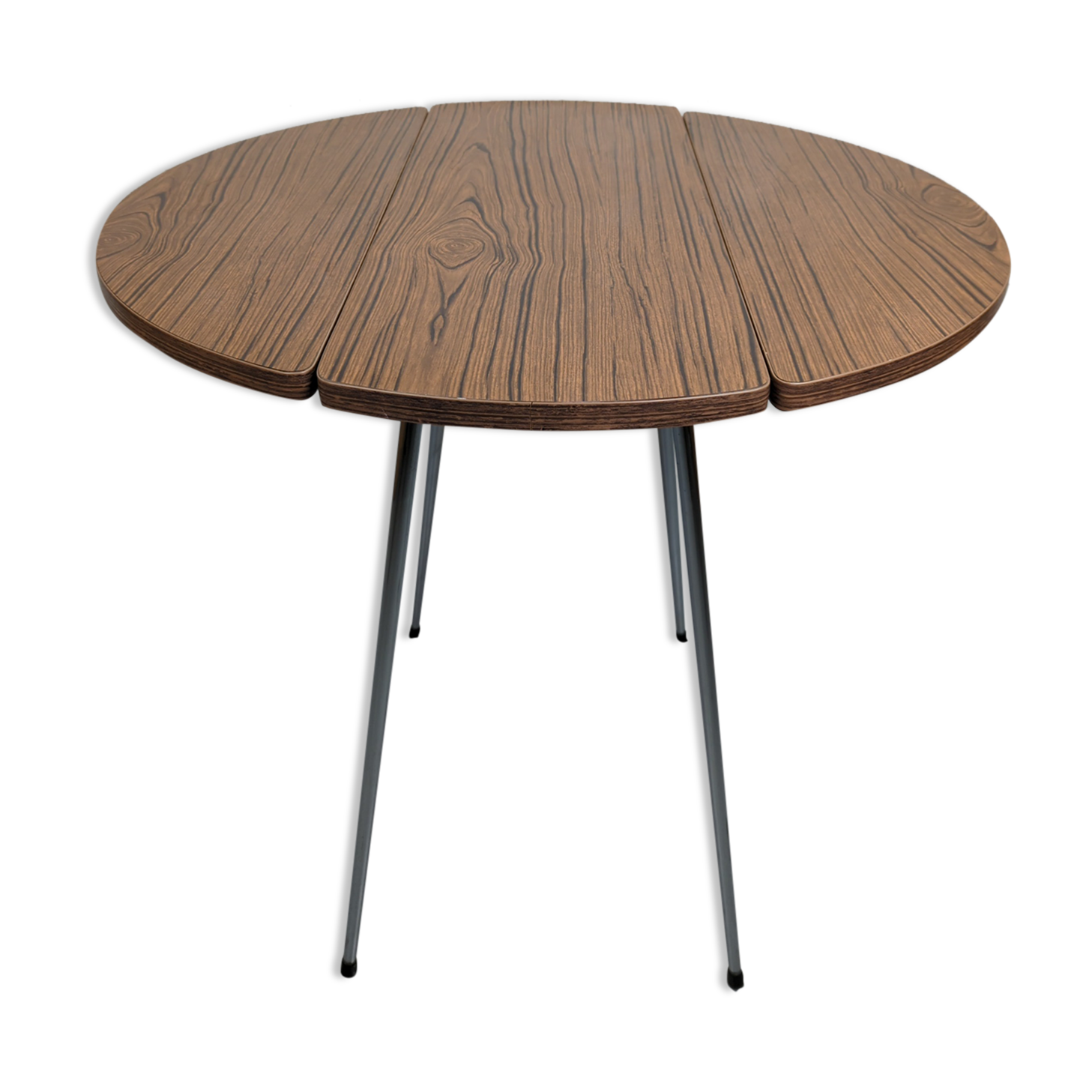 Foldable brown formica table compass legs