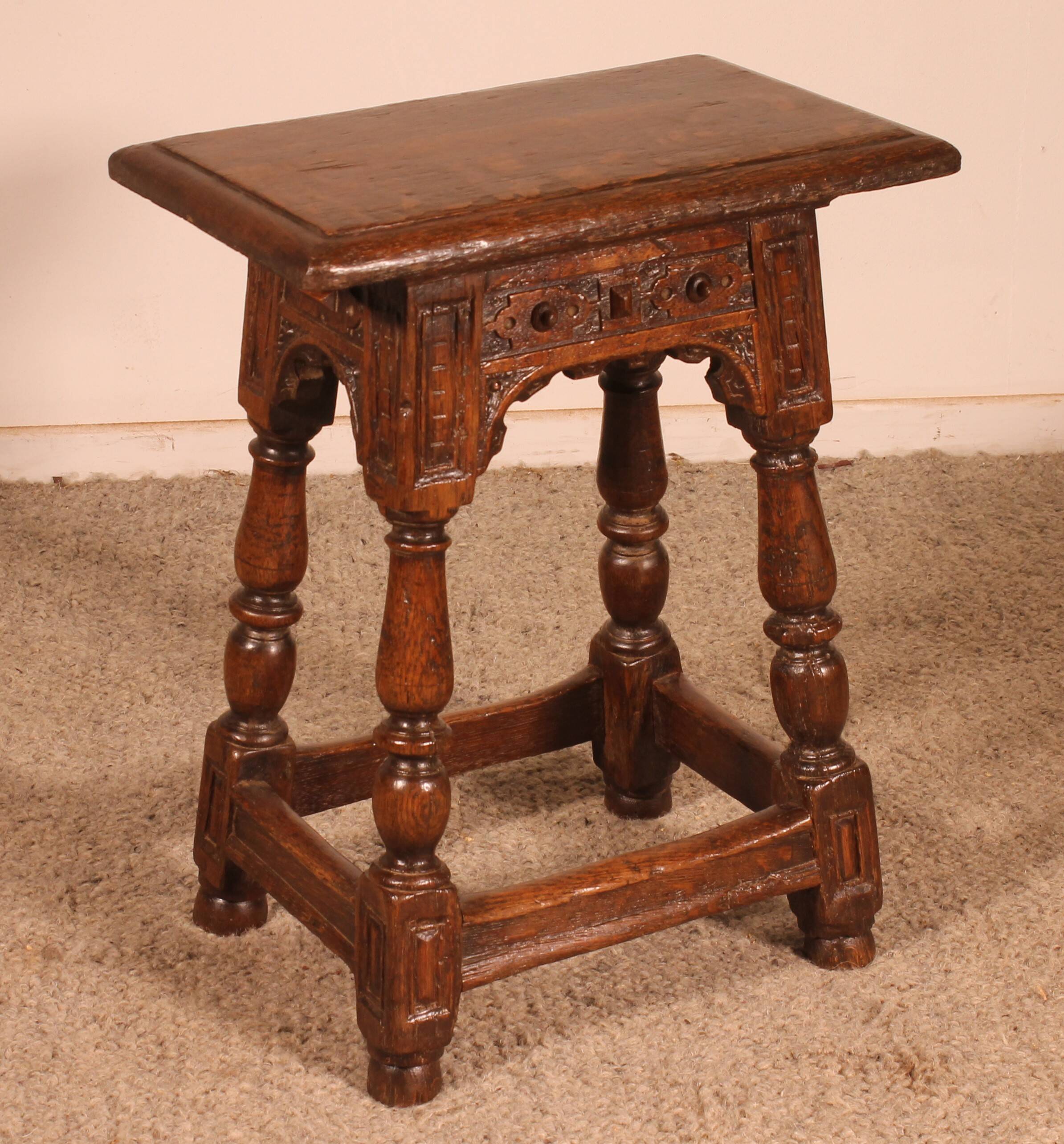 early 17th century oak high stool