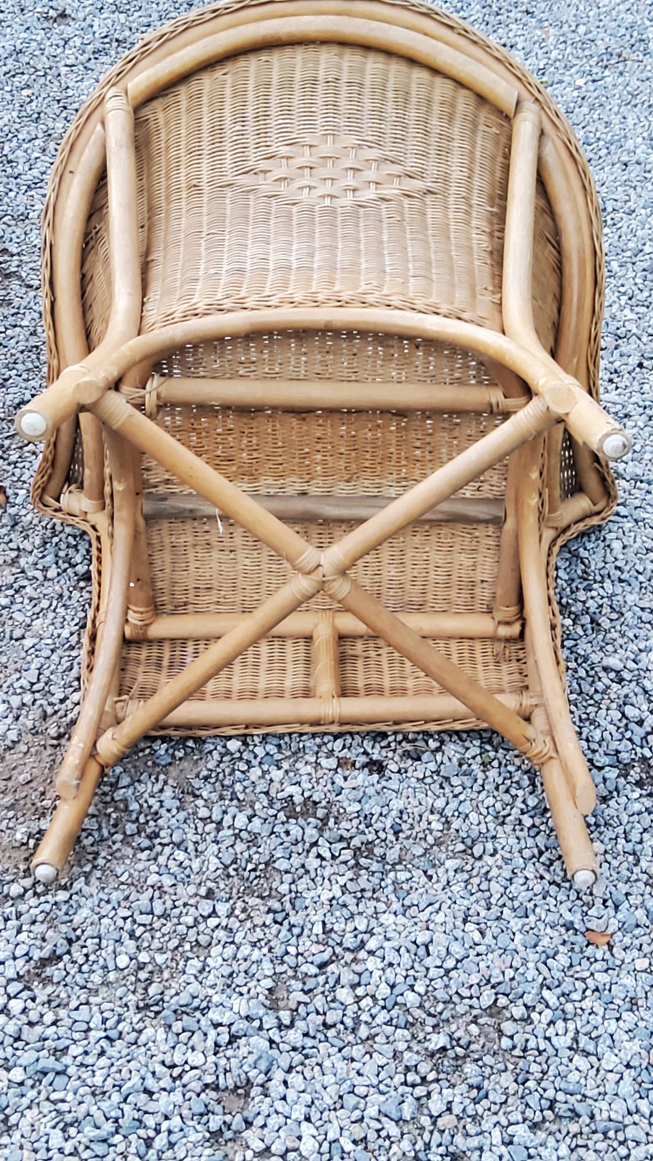 Pair of armchairs and bench in rattan and bamboo from the 60s/70s