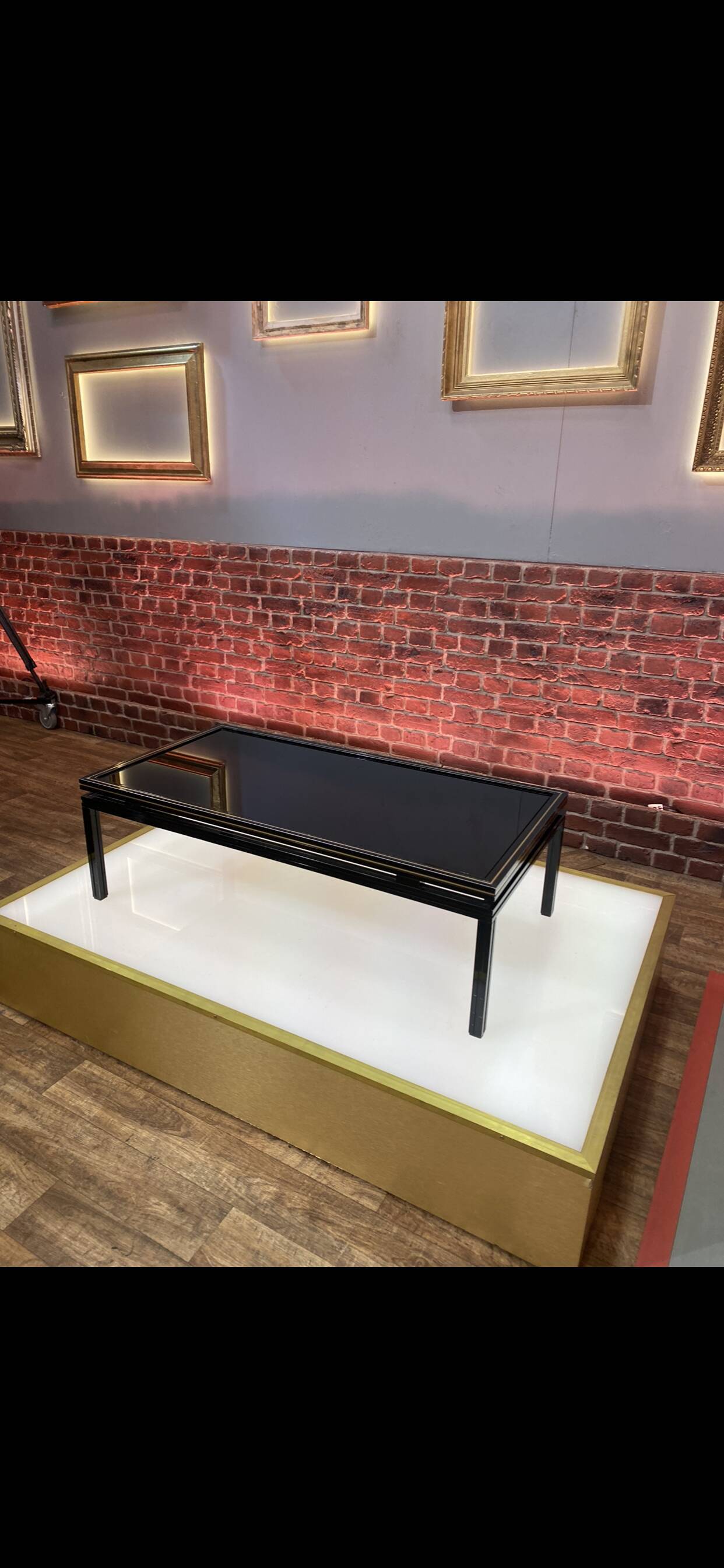 Coffee table Pierre Vandel glass and aluminum black circa 1970