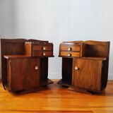 Pair of Art Deco 1930 walnut bedside tables
