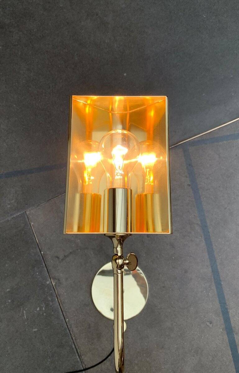 German Vintage Floor Lamp in Hollywood Regency Style in Brass by Florian Schulz