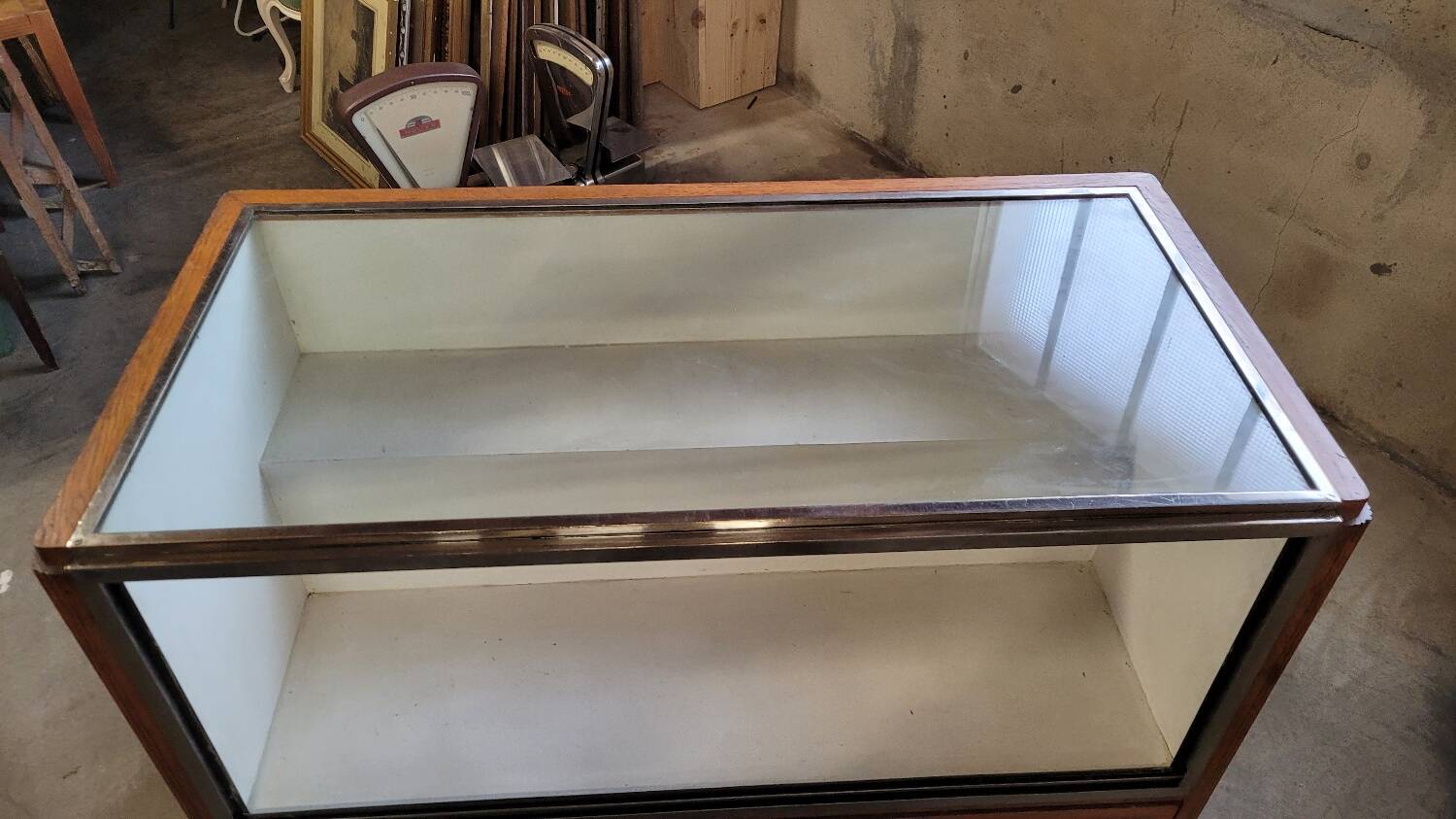 Shop counter display cabinet with old drawers, 1900s