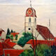 Huile sur toile XIXème village Franc-Comtois Vellexon-Queutrey-et-Vaudey (Haute-Saône)
