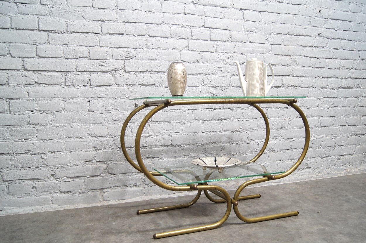 Bauhaus Tubular Brass Side Table, 1930s