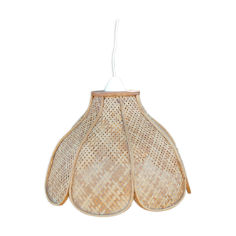 Suspension "fleur" vintage en rotin et osier