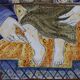 Ancient majolica painting on wood, religious subject, Italy 20th century.