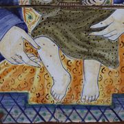 Ancient majolica painting on wood, religious subject, Italy 20th century.