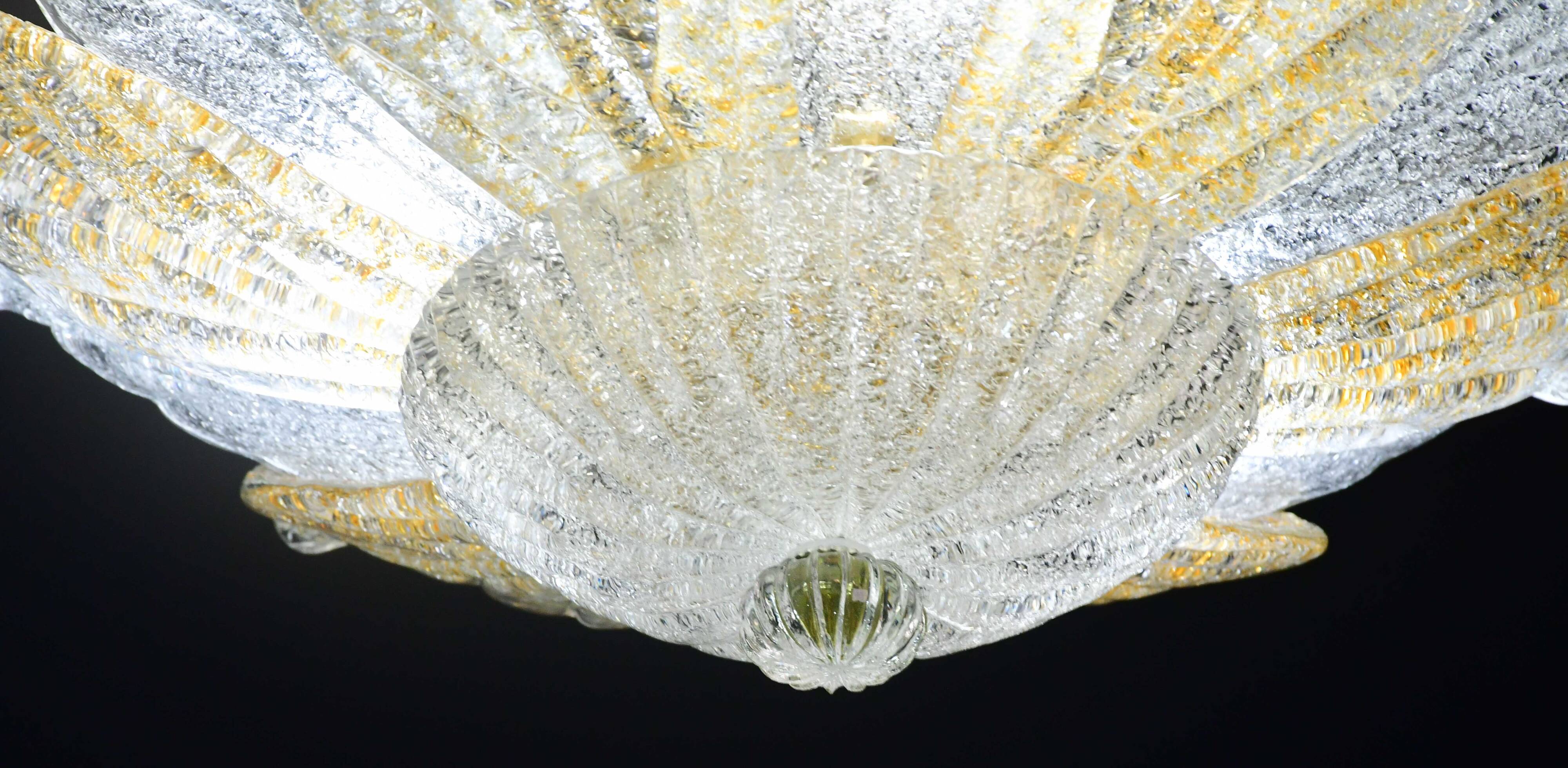 Petite vintage Italian Murano glass amber and transparent ceiling light