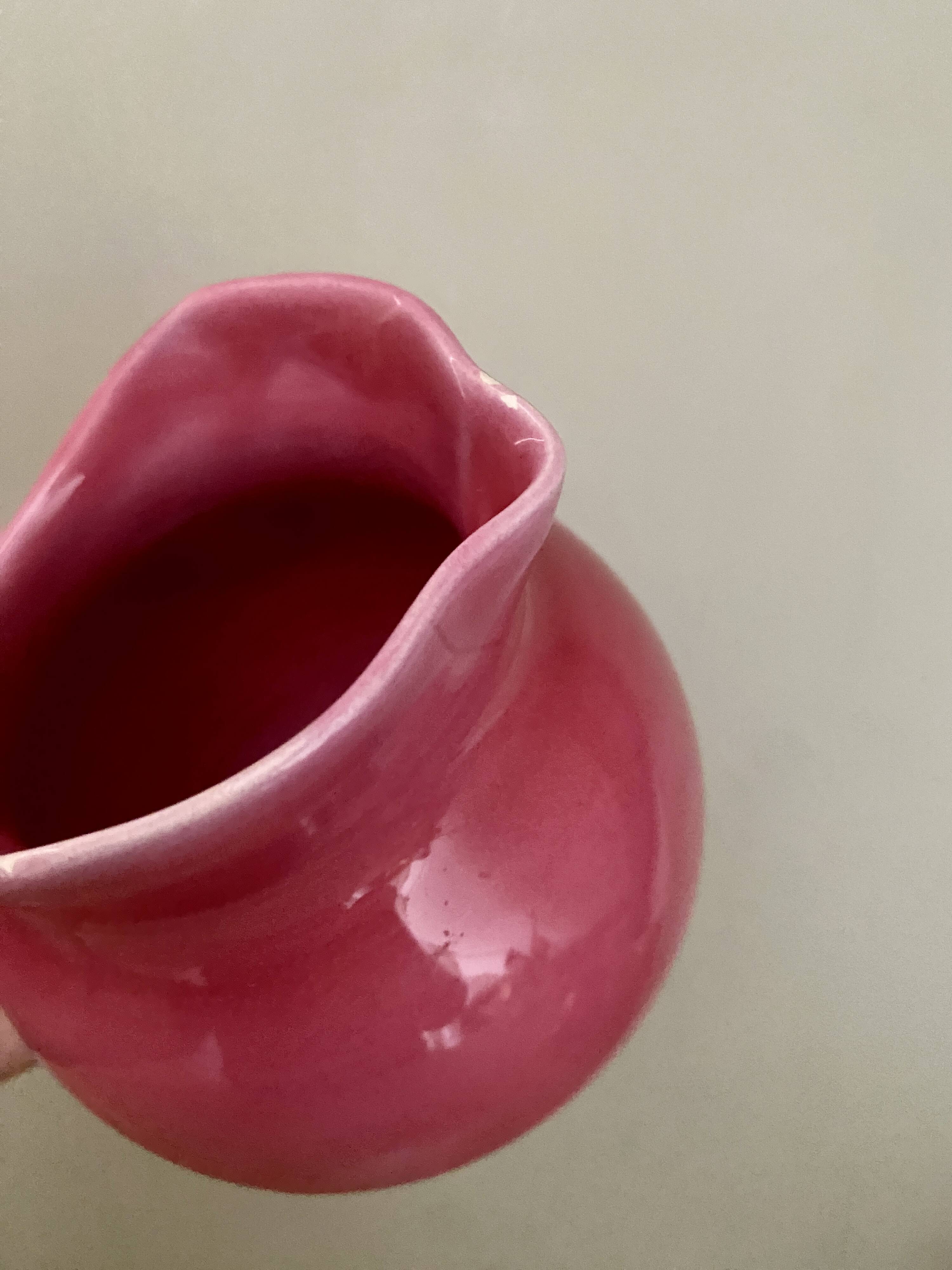 Small old pink ceramic pitcher or milk jug from Vallauris