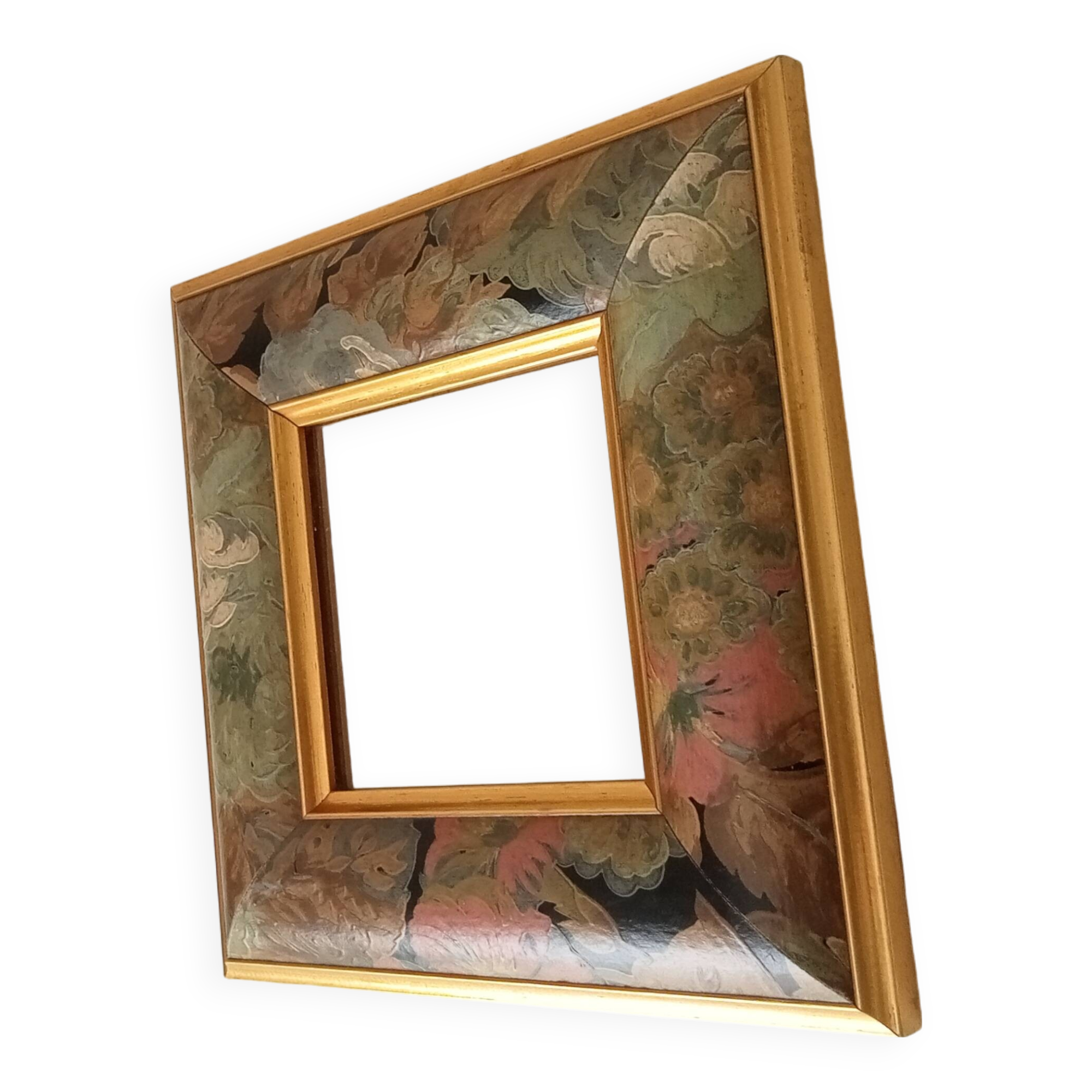 Vintage wooden mirror with floral pattern from the 80s 20*20 cm