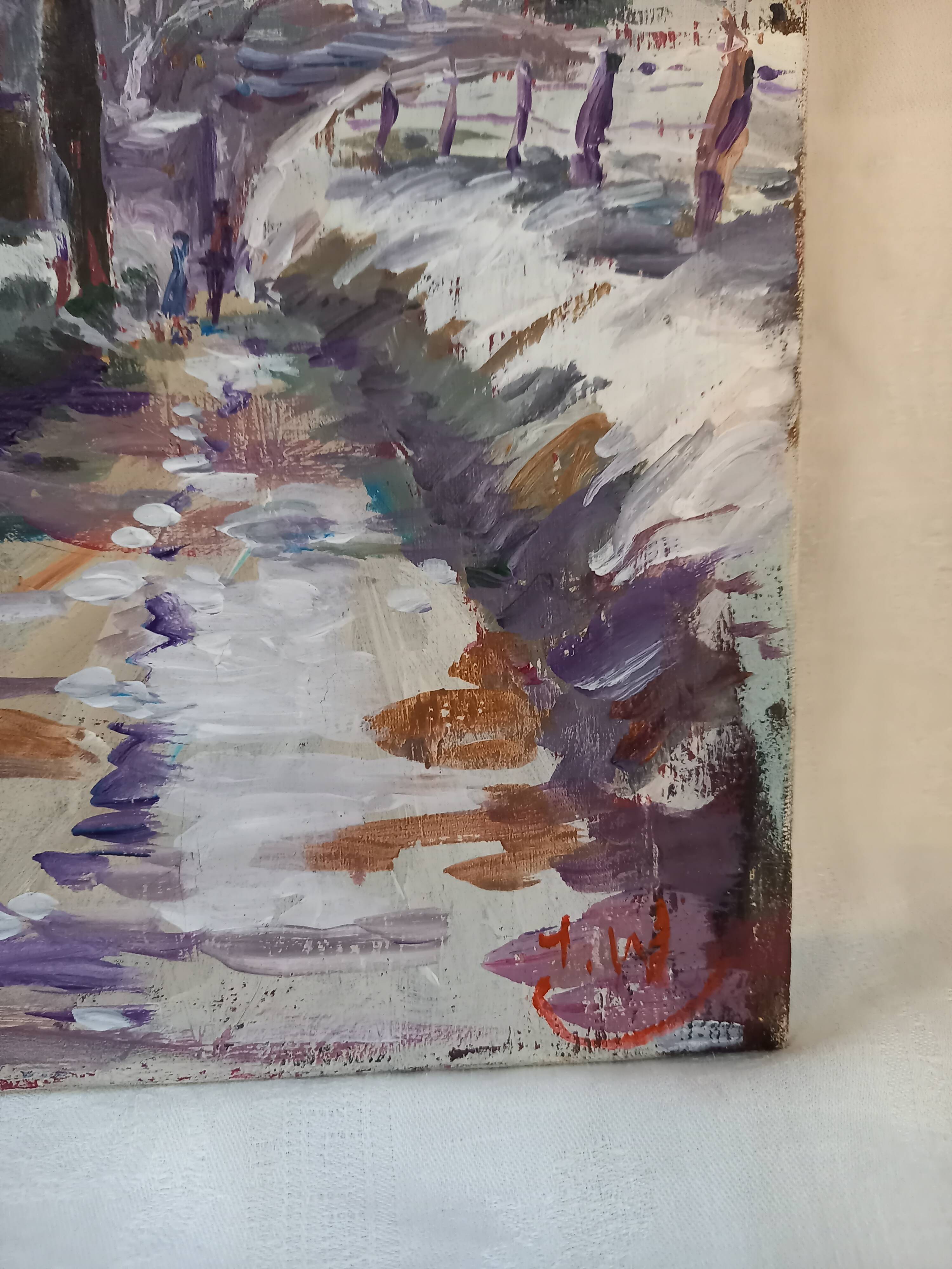 Oil on canvas, landscape under the snow, Jacques Wallart