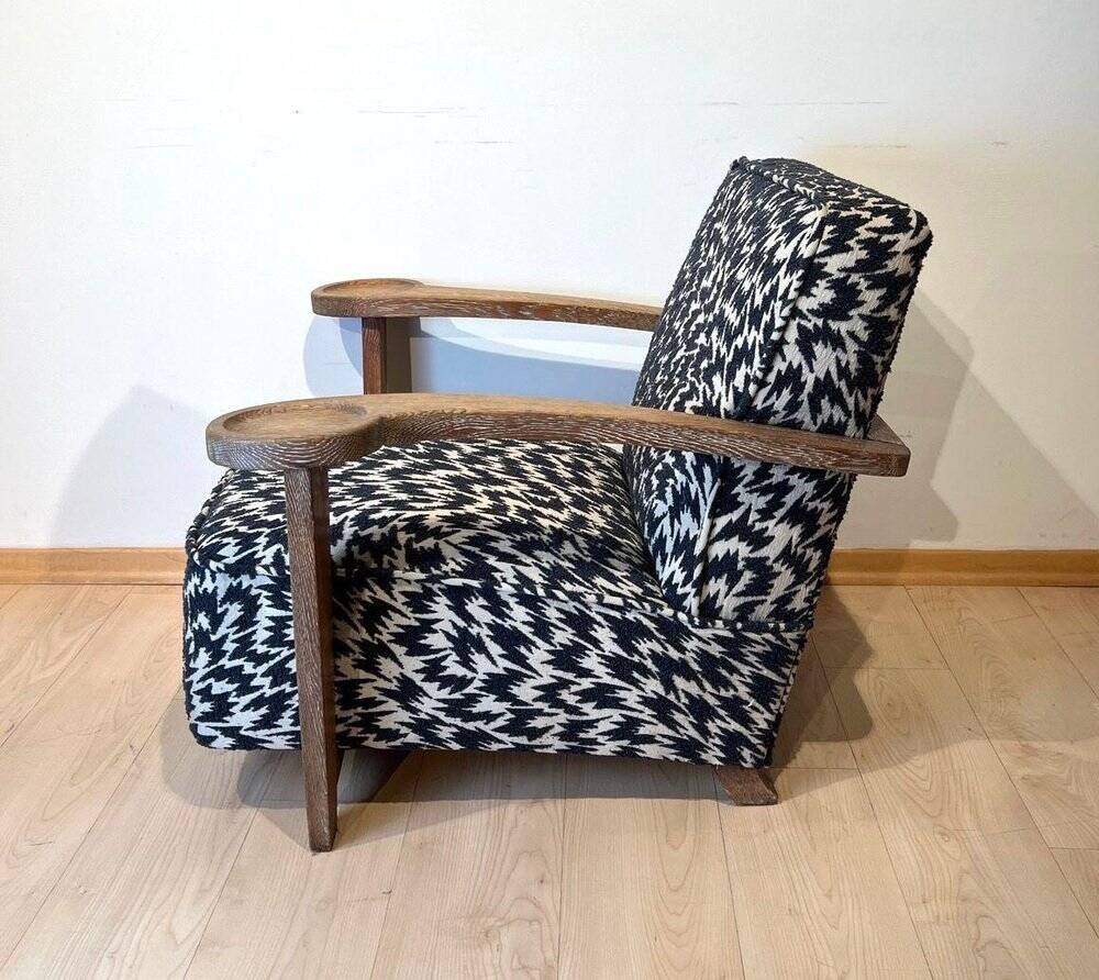 Art Deco Limed Oak Club Chair from De Coene, Belgium, 1930s