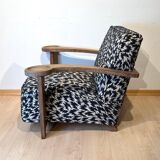 Art Deco Limed Oak Club Chair from De Coene, Belgium, 1930s