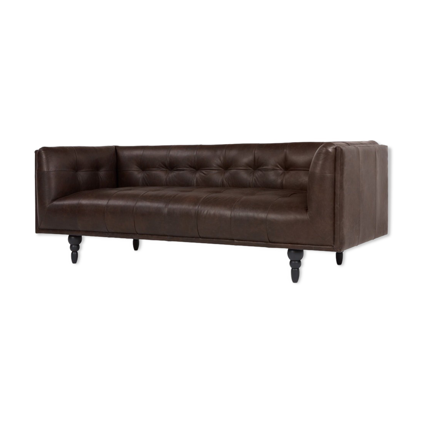 Chesterfield-style brown leather canape