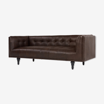 Chesterfield-style brown leather canape