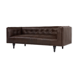 Chesterfield-style brown leather canape