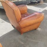 Pair of club chairs with mustaches in havana leather in their juices circa 1930