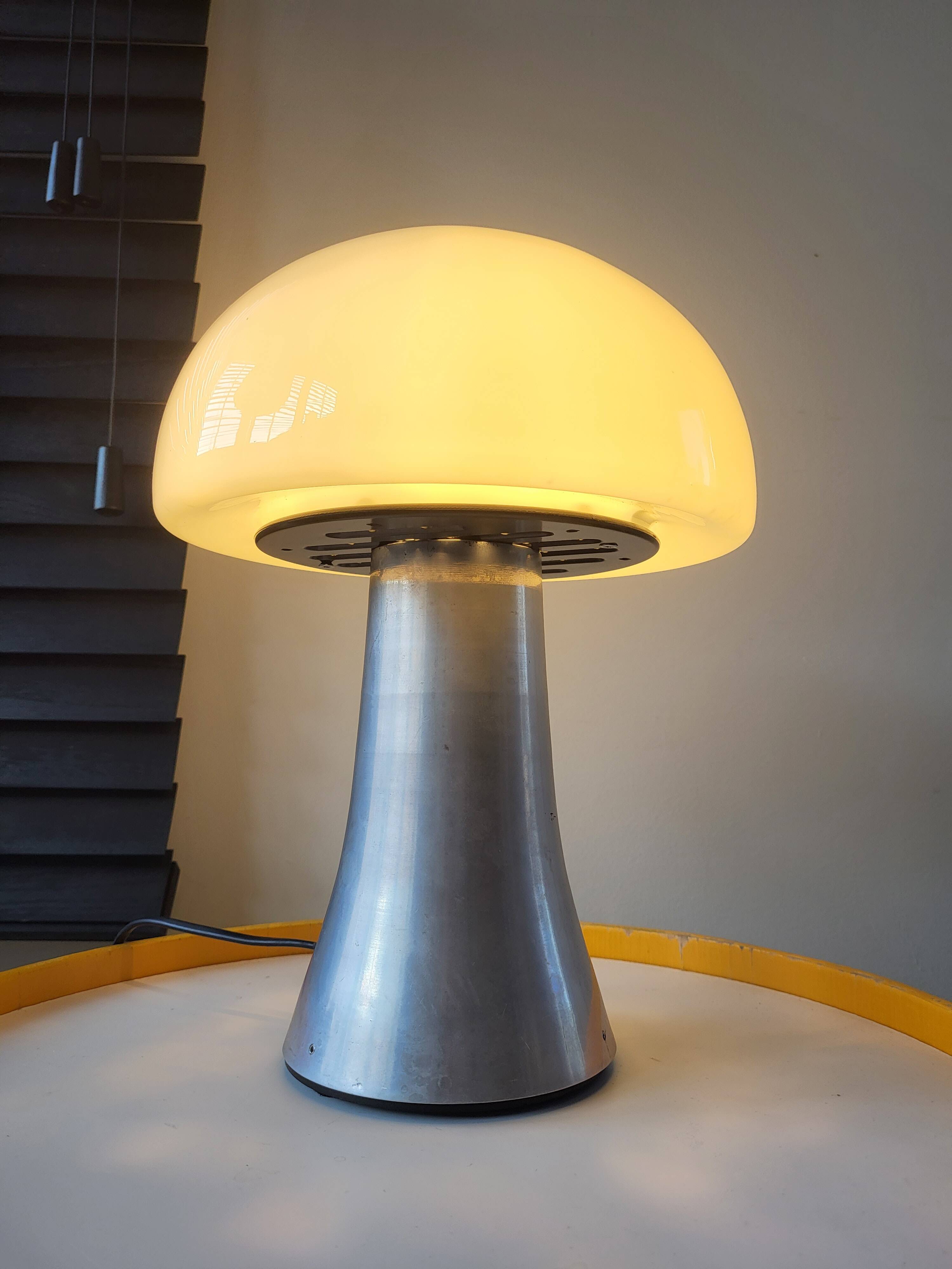 Lampe Mushroom XL, lampe de table lourde en acier inoxydable, années 80