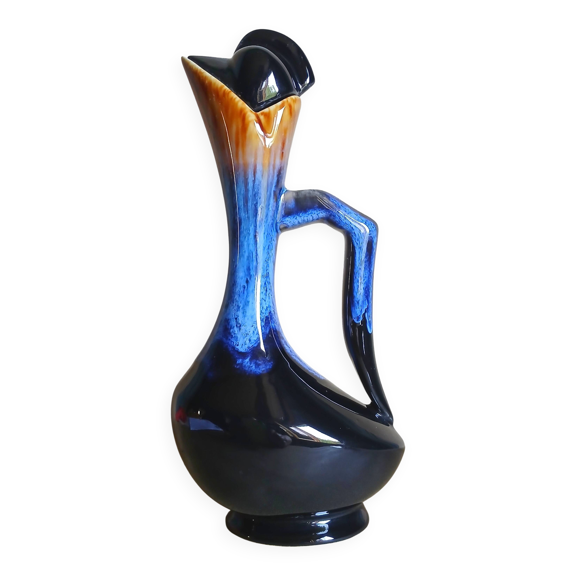 Zoomorphic pitcher in flame-fired stoneware "grand feu". France circa 1960.