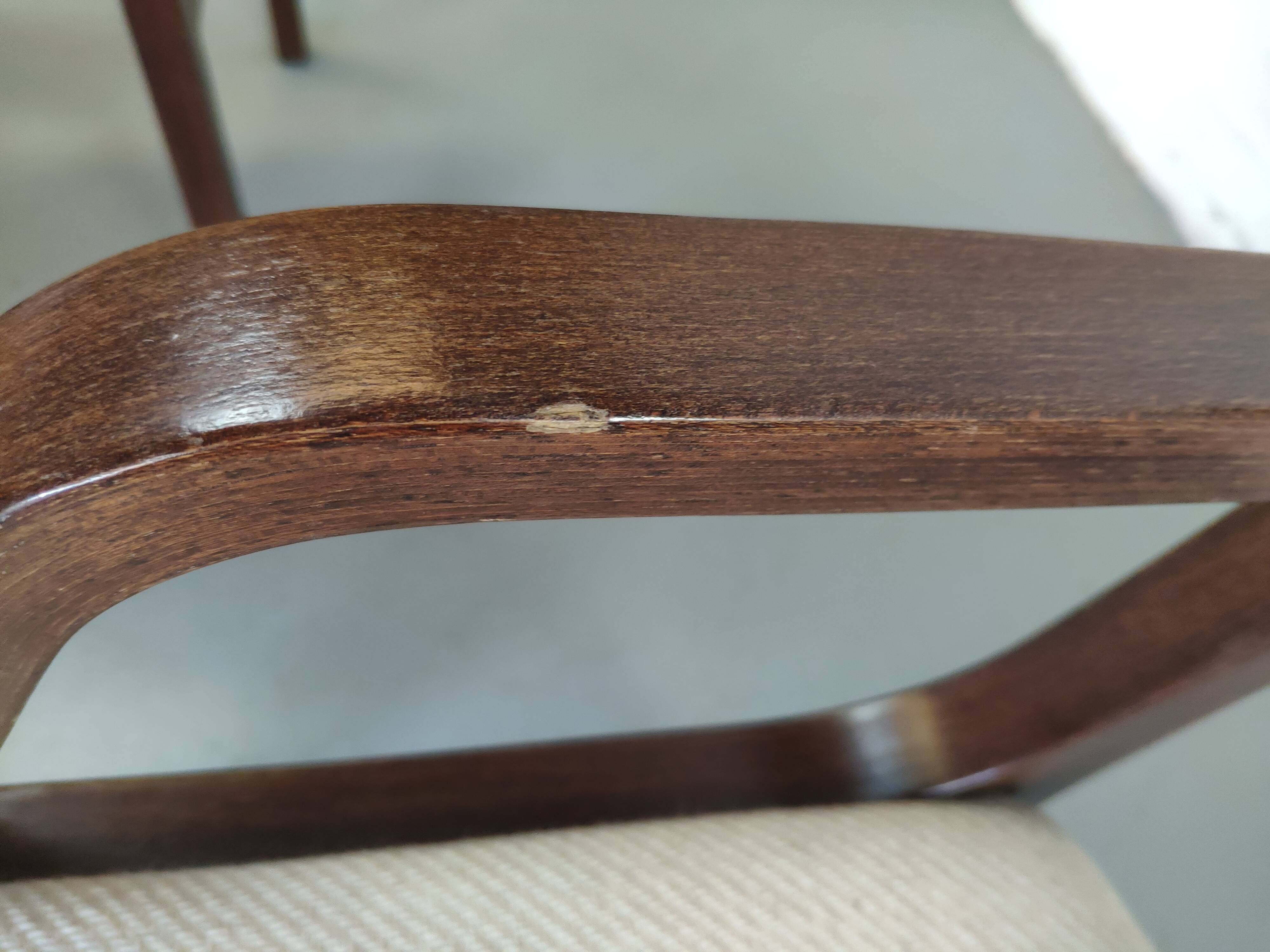 4 wooden and fabric chairs