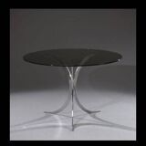 Table with chromed metal legs and smoked glass top, Circa 1970