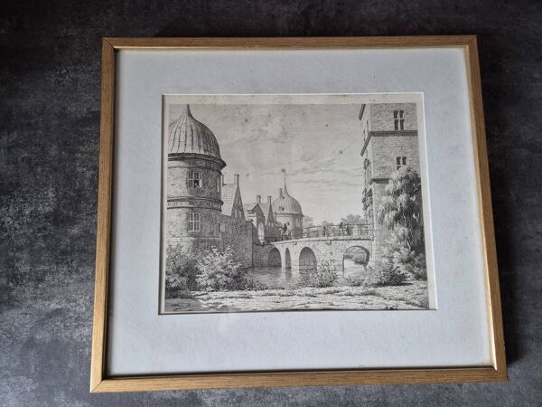 Eau-forte Le pont du château de Frederiksborg – Broen ved Frederiksborg Slot