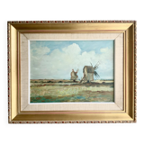 Peinture à l'huile vintage de moulin à vent, signée L.Carlson 1960